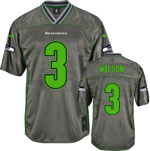 Men's Elite Russell Wilson Nike Jersey Grey - #3 Vapor NFL Seattle Seahawks